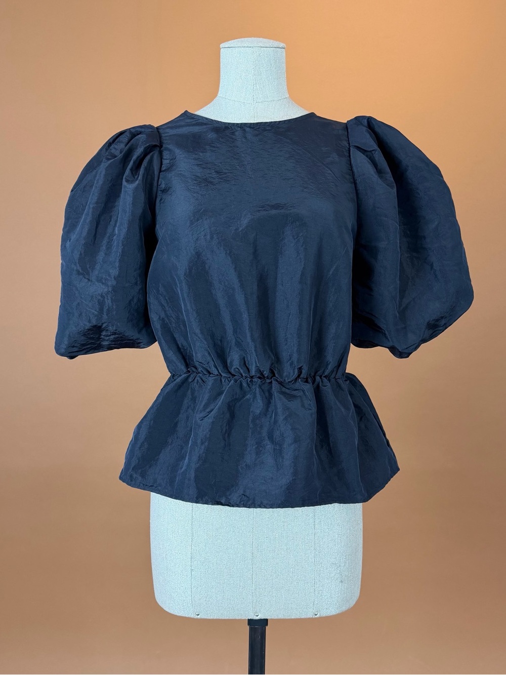 H&M Black Puff-Sleeve Peplum Blouse